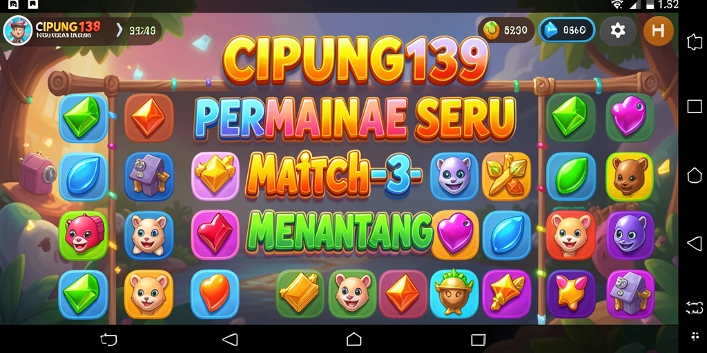 Screenshot menunjukkan gameplay seru dalam CIPUNG138, permainan Match-3 yang menantang.