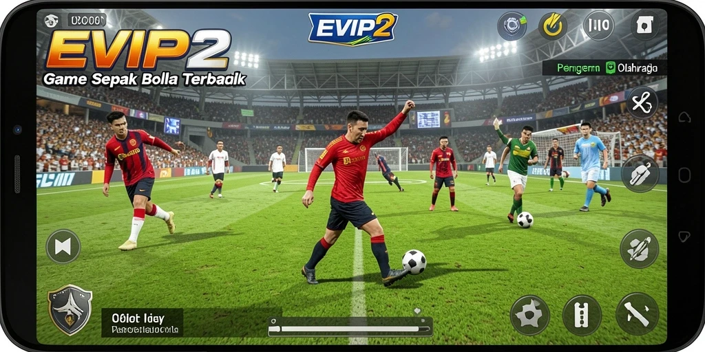 Tampilan gameplay seru dan mendebarkan permainan sepak bola.