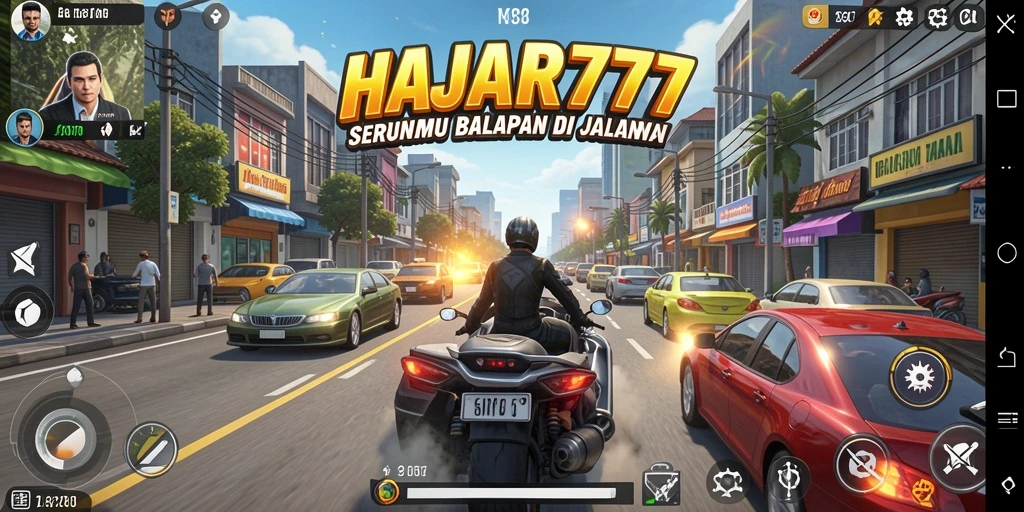 Screenshot gameplay HAJAR777 yang menampilkan aksi balapan mendebarkan.