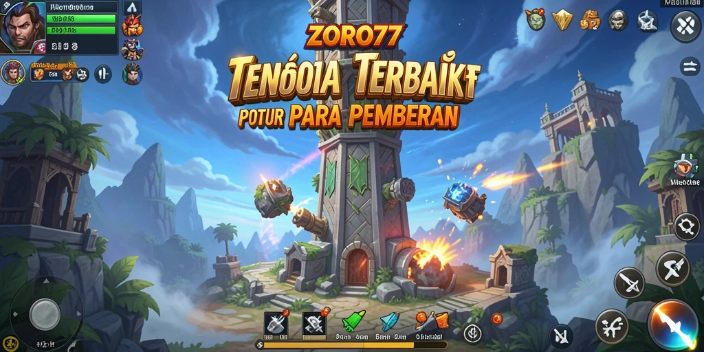 Screenshot ZORO77 menampilkan aksi pertahanan menara yang mendebarkan.
